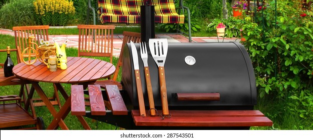 Outdoor Summer Weekend BBQ Grill Party Or Family Lunch Or Cookout Food Or Picnic Concept