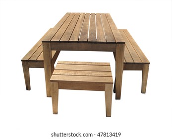 Outdoor Table And Stools Isolated With Clipping-path