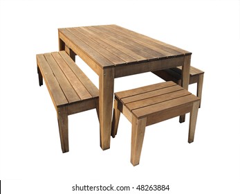 Outdoor Table And Stools Isolated With Cutting-path