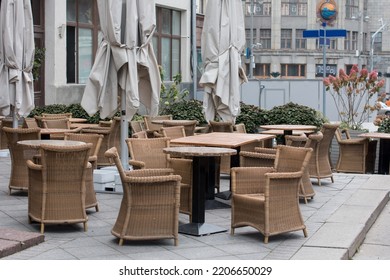 Outdoor Tables In The Restaurant. Cafe Summer Veranda