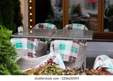 Outdoor Tables In The Restaurant. Cafe Summer Veranda