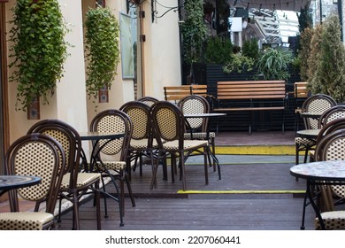 Outdoor Tables In The Restaurant. Cafe Summer Veranda