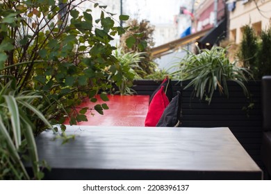 Outdoor Tables In The Restaurant. Cafe Summer Veranda