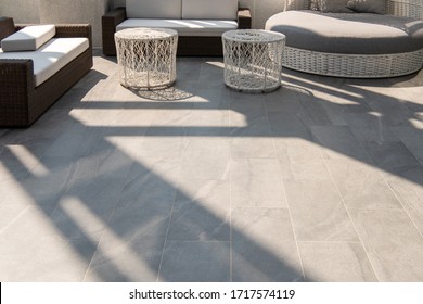 Outdoor Terrace Area With Grey Floor Tile With Sitting Area