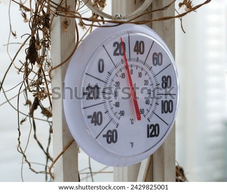 Outdoor thermometer displaying frigid air temperatures.