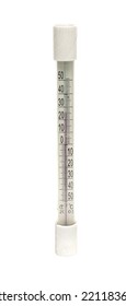 Outdoor Thermometer Glass Mercury-free Alcohol Vintage Close-up Isolated On White Background No Shadow.