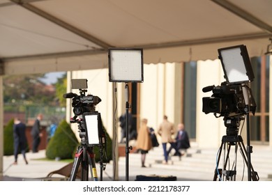  Outdoor Tv News Studio With Camera And Lights. Czech Republic, October 2022.