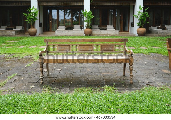 Outdoor Vintage Timber Benches Tropical Garden Stock Photo Edit