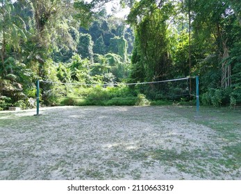 Outdoor Volleyball Court In The Field.