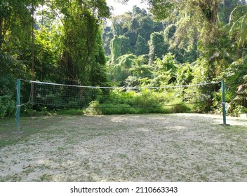 Outdoor Volleyball Court In The Field.