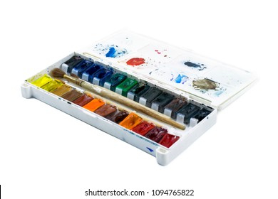 Outdoor watercolor set, isolated on white background.
