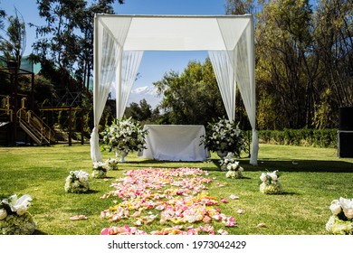 Outdoor Wedding Altar With Clear Sky