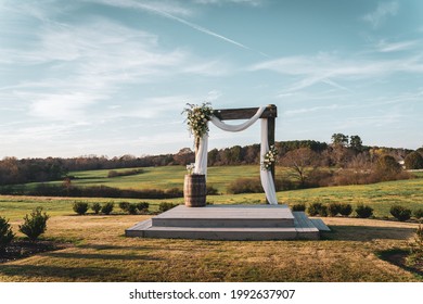 Outdoor Wedding Altar With Scenic Hillside View