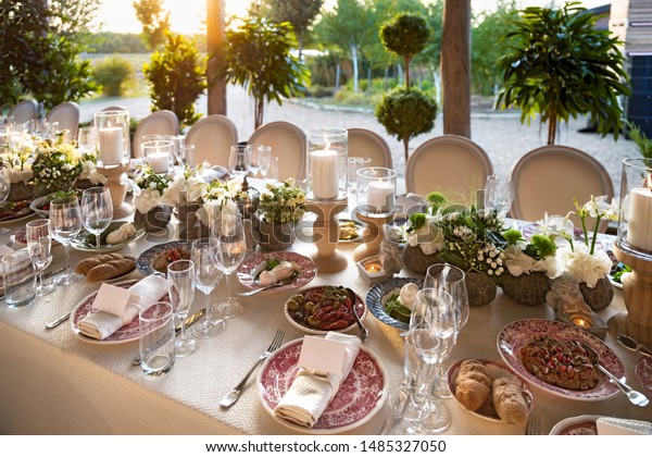 Outdoor Wedding Celebration Restaurant Festive Table Stock Image