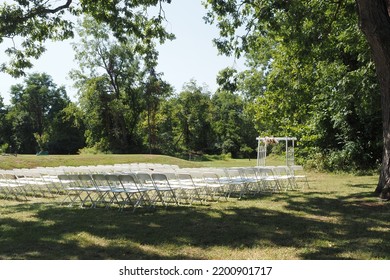 The Outdoor Wedding Venue Is All Set-up With White Chairs And Signage For The Happy Ceremony. Horsham, PAUSA September 9, 2022.