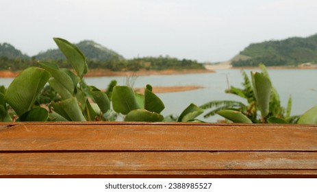outdoor wooden table places natural beauty products and other products - Shutterstock ID 2388985527
