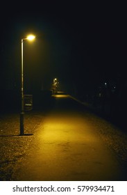 Outdoors Of A Small Balkan Town During Night. 