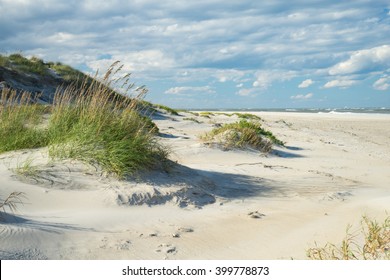 Outer Banks Sand Dunes And Grass Along The Coast Of North Carolina