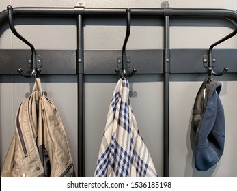 Outerwear, Coat Hanging On A Hook Of A Coat Rack In Hallway, Anteroom At Home