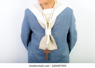 Outfit For Holy Communion Boy With A Wooden Cristian Cross