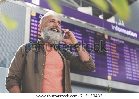 Outgoing old man telling by phone