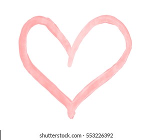 The outline of the flamingo pink color heart drawn with paint on white background