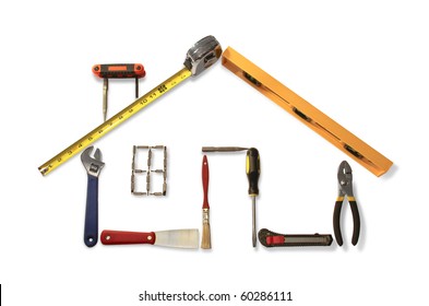 Outline Of Residential Home Made With Common Household And Construction Tools.