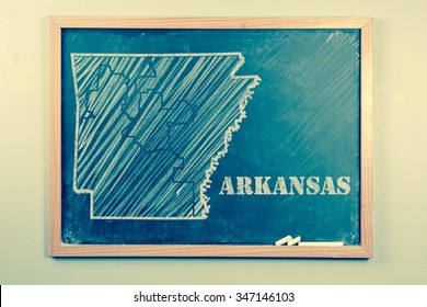 Outlined Arkansas US state on grade school chalkboard