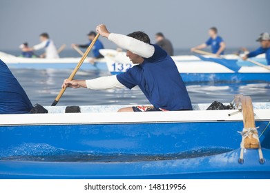 Outrigger canoeing teams compete
