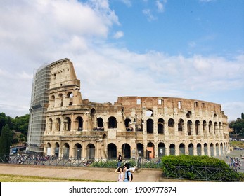 outside Coliseum with blue clear sky, Rome, Italy 2014