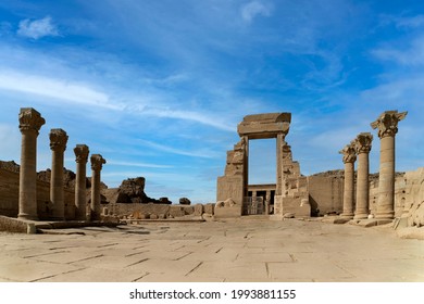 Outside Entrance Court Of Ancient Egyptian Dendera Temple Egypt.