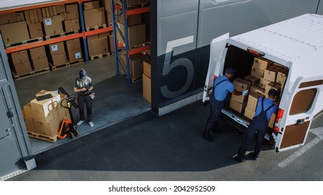 Outside of Logistics Distributions Warehouse: Diverse Team of Workers Inventory and use Hand Pallet Truck Start Loading Delivery Truck with Cardboard Boxes, Online Orders, Purchases, E-Commerce Goods - Powered by Shutterstock