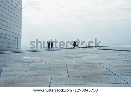 Similar – Senior sportswoman with headphones running