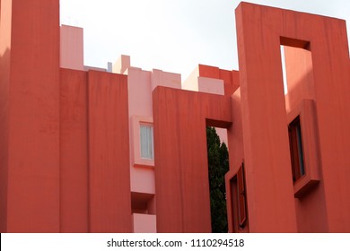 Outside Of The Red Wall Building By Ricardo Bofill In Calp, Spain