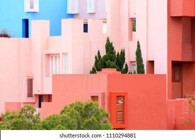 Outside Of The Red Wall Building By Ricardo Bofill In Calp, Spain