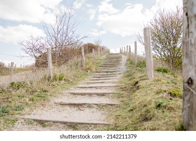 Outside stairs at a hiking trail in the dunes in the Netherlands