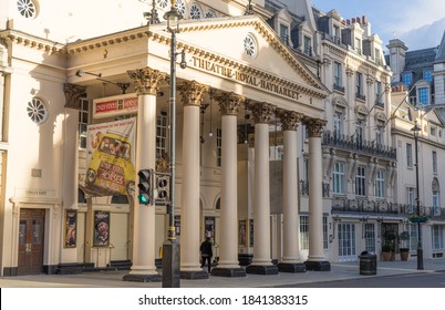 The outside of the Theatre Royal Haymarket on a sunny day. London - 26th October 2020