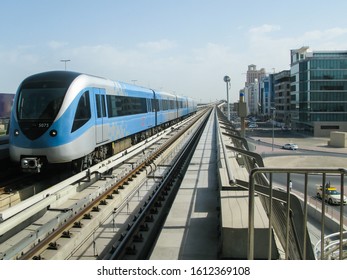 Outside View Of A Metro Train In Dubai, UAE