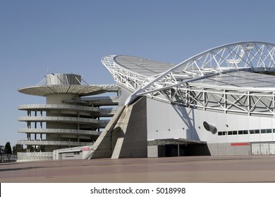 Outside View Of A Modern Sports Stadium, Clear Blue Sky, Sunny Day, Sydney, Australia