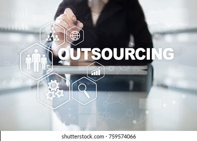 Outsourcing, hr and recruitment business strategy concept. Internet and modern technology.