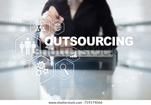 Outsourcing, hr and recruitment business\
strategy concept. Internet and modern\
technology.