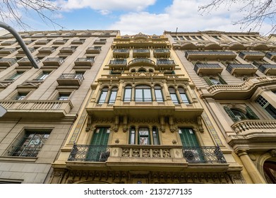 An Outstanding Example Of Late Modernism Building Facade In Barcelona, Spain. 