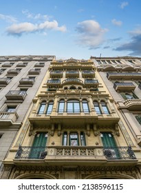 An Outstanding Example Of Late Modernism Building Facade In Barcelona, Spain. 