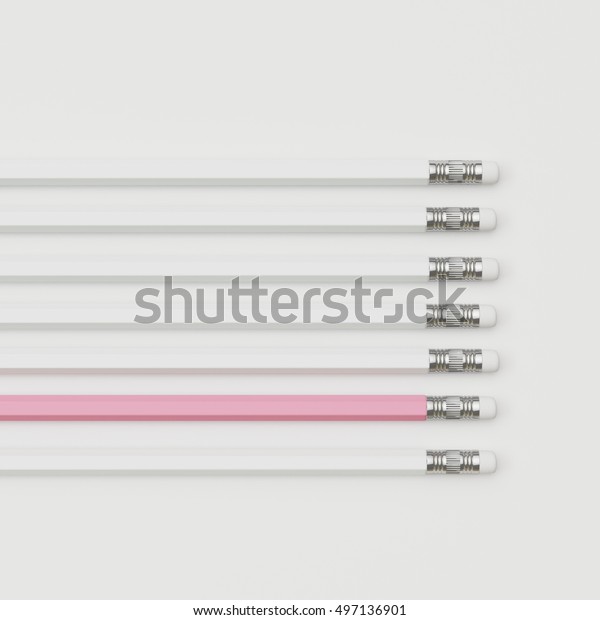 優秀的粉紅色鉛筆和白色鉛筆在白色背景上 提供複印空間 最小概念 庫存照片 立刻編輯