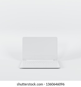 Outstanding White Laptop On White Background. All White Minimal Concept.