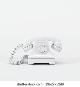 Outstanding White Telephone On White Background. All White Minimal Concept.