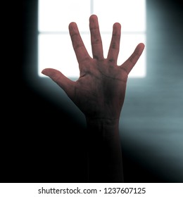 Outstretched hand with background