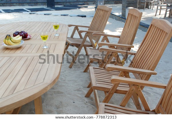 Ouval Extended Table Armchair Teak Garden Stock Photo Edit Now