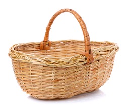 Oval Brown Wicker Basket Made Of Natural Vine. Isolated. Handmade.