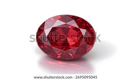 Oval cut red ruby gemstone isolated on white background